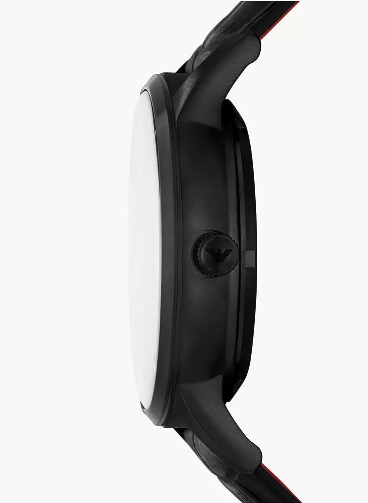 EMPORIO ARMANI Men Automatic Black Leather Strap Watch, AR60046 - Image 2